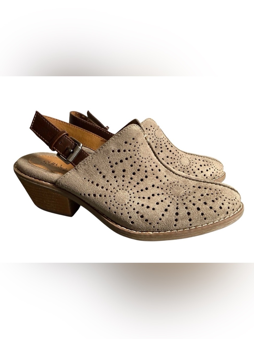 Perforated Women’s Tulip Suede Slingback Clog Mule - Beige